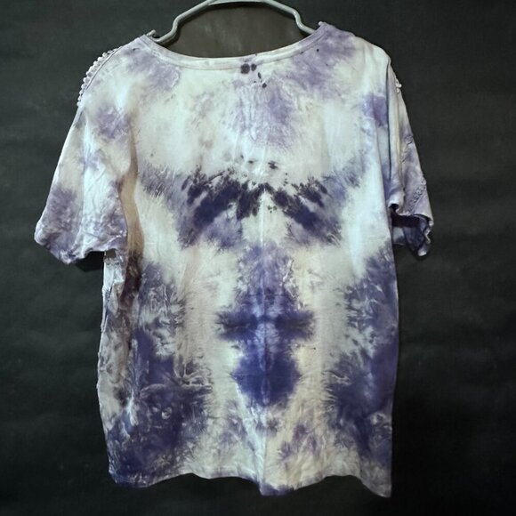Chicos Cotton Tee Shirt Size 2 Large Tie Dye Bohemian Boho blue Short Sleeve - Picture 4 of 5